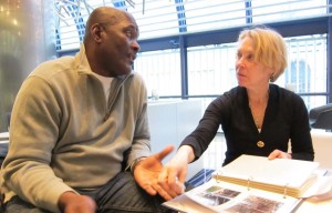 Discussing the library, Lessor and Terry Smith, Chair of SCEH Library Committee