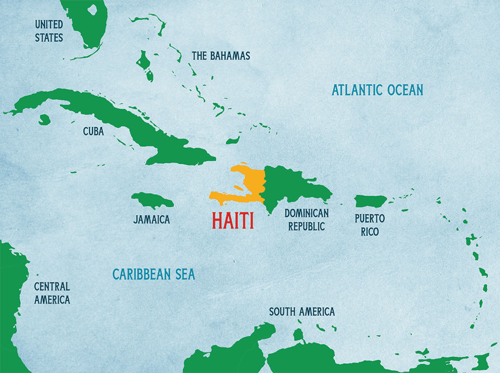 Map of Haiti in Caribbean Sea